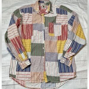 Vintage Access Code Fashion Communication Button Down Plaid‎ Madras top Woman L